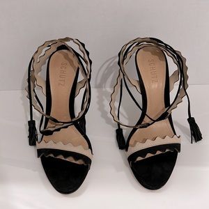 Schutz 4.5 inches black wrap heels, never been worn